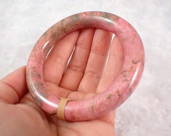 59.6mm Shiny Pink Rhodonite Crystal Bangle Bracelet - Smooth Round Bangle - Pink Brown Gray Crystal Bracelet - Rhodonite Bangle #JEWEL#1406