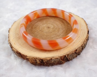58.2mm Bright Orange White Agate Crystal Bangle Bracelet - Orange Banded Crystal Bracelet - Flat Inside Smooth Agate Bangle #JEWEL#1417