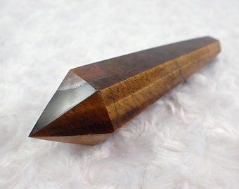 Shiny Faceted Tiger Eye Jasper Crystal Wand - Brown Gold Smooth Polished - 5 Inch Crystal Wand - Tiger Eye Jasper Crystals #WANDS#1062