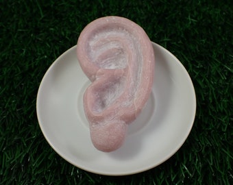 1 Piece Pink Opal Crystal Ear Carving - Pink Smooth Human Ear - 82x43x20mm Large Life Like Ear - Natural Pink Opal Crystals #CRVNG#1508