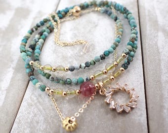 One Adjustable Crystal Beaded Bracelet - Quartz Citrine Pink Tourmaline Beads - Gift for Teen Jewelry Making Beads #JEWEL#1139