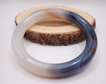 60.0mm Gray Orange Agate Crystal Bangle Bracelet - Bold Smooth Crystal Bracelet - Round Inside Natural Agate Bangle - #JEWEL#1694