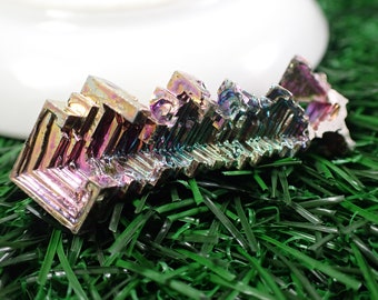 1 Piece Bismuth Rainbow Crystal Specimen - Green Blue Pink Orange Bismuth - 46x19x12mm Long Narrow Rainbow Abstract Crystal #RAWSM#1040
