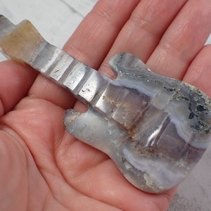 1 Piece Natural Purple Chalcedony Crystal Guitar - White Gray Purple Brown - Polished Guitar Carving - 3.75 Inch Large Guitar #CRVNG#1706
