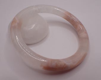 62.9mm Pink Flower Agate Bangle Bracelet - Smooth Polished Round Bangle - Flower Agate Crystal Bracelet - Pink Agate - Druzy Dip #JEWEL#1803