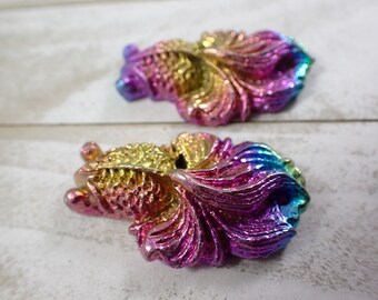 Bubble Eye Goldfish Bismuth Crystal Carving - Rainbow Textured Fish - 2 Inch Metal Hollow Goldfish - Pink Blue Green Yellow Fish #ANMLS#1077