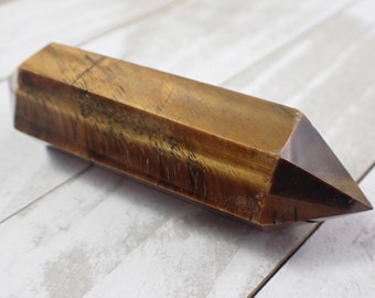 1 Piece Natural Gold Tiger Eye DT Crystal Point - Opaque Faceted Smooth Polished - 95x26mm Thick Crystal Double Terminated Point #DTPNT#1004