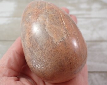 Large Natural Peach Moonstone Crystal Egg - Heavy Polished Egg - Silver Flash Smooth Textured - 3 Inch Peach Moonstone Crystal #EGGS#1009