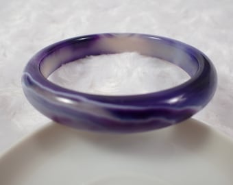60.3mm Purple Agate Crystal Bangle Bracelet - Purple White Dyed Banded Crystal Bracelet - Flat Inside Dyed Smooth Agate Bangle #JEWEL#1234
