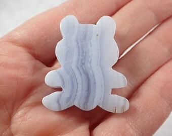 Adorable Blue Lace Agate Crystal Teddy Bear - High Quality Carving - Banded Blue Lace Agate - 1.5 Inch Smooth Teddy Bear Carving #CRVNG#2211