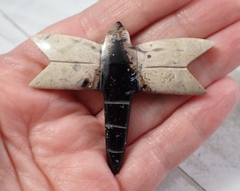 1 Piece Natural Palm Root Crystal Dragonfly Carving - Black Polished Crystal - Flat Back Palm Root Dragonfly - Natural Crystal #CRVNG#1595