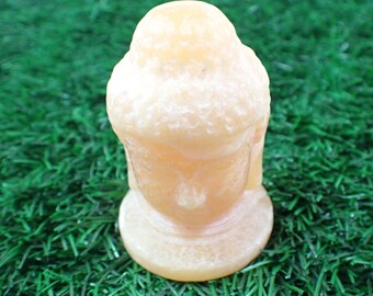 Adorable Orange Calcite Crystal Buddha Head - Buddha Religious Figurine - 2.5 Inch Crystal Buddha - Natural Orange Calcite Head #RELGS#1005