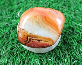 1 Piece Natural Sardonyx Crystal Palm Stone - Smooth Gallet Stone - Brown White Orange - 47x42x25mm Sardonyx Crystal Palm #PALMS#1135