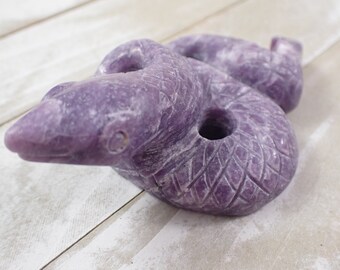 Pretty Natural Lepidolite Crystal Snake Carving - Coil Textured Purple Snake - 4.25 Inch Lepidolite Curled Snake Animal Carving #ANMLS#1043