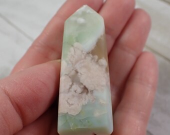 1 Piece Natural Flower Agate Crystal Tower - Blue Pink Green Beveled Edge - Smooth Short Flower Agate Tower - 56x21x19mm Crystal #TOWER#1011