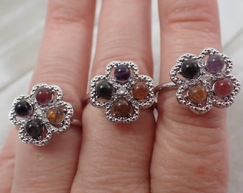 1 Piece Adjustable Auralite 23 Spinner Crystal Ring - Silver Band Four Stones - Purple Gold Red Black Spinning Crystal Ring #RINGS#1049