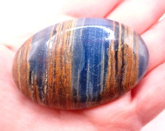 Beautiful Natural Blue Onyx Crystal Palm Stone - Small Blue Brown Oval Gallet - Smooth Polished Blue Onyx Palmstone Crystal #PALMS#1244