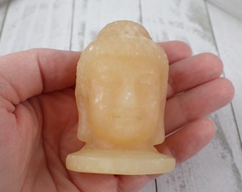 Adorable Orange Calcite Crystal Buddha Head - Buddha Religious Figurine - 2.5 Inch Crystal Buddha - Natural Orange Calcite Head #RELGS#1021