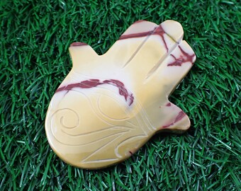 One Mookaite Jasper Crystal Hamsa Hand Carving - Mustard Maroon White - Natural Mookaite Crystal Carving - Hamsa Hand Eye Crystal