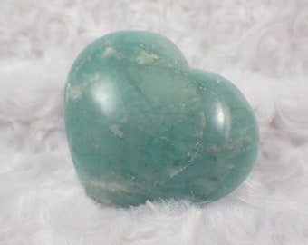 Adorable Natural Amazonite Crystal Heart - Aqua Teal Blue Smooth Heart - Silver Flash Amazonite 2.75 Inch - Aqua Amazonite Heart #HEART#1075