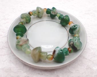One Green Flower Agate Crystal Bead Bracelet - 17x15mm mushroom beads and 6mm round spacer beads - Natural Crystal Bracelet - #BRCLT#1105