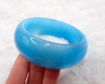 59.8mm Thick Blue Cat’s Eye Crystal Cuff Bangle Bracelet - Thick Cuff Blue Cat Eye Crystal Metaphysical Healing Crystals #JEWEL#1960