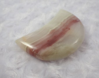 Pretty Natural Onyx Calcite Crystal Moon Carving - Big Heavy 3 Inch Smooth Polished - White Pink Green Orange Moon Carving #MOONS#1001
