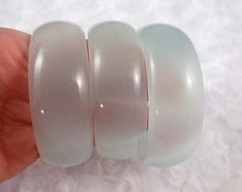 60.8mm Shiny White-Gray Cats Eye Crystal Bangle Bracelet - Smooth Polish Finish Flat Inside - Thick Cuff Bangle Bracelet Cat Eye #JEWEL#1561
