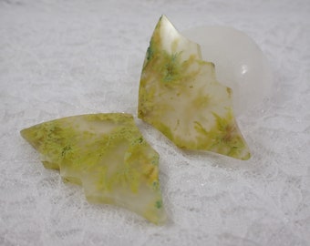 Gorgeous 2 Piece Moss Agate Butterfly Cabochon - Yellow Green Partially Translucent - 2.25 Inch Butterfly Dyed Moss Agate Yellow #CBCHN#1088