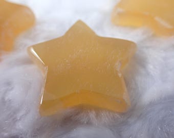 Natural Honey Calcite Crystal Star - Puffy Star Carving - Crystal Star Smooth Carving - 1.25 Inch Honey Calcite Crystal #MINIS#1146