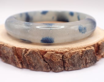 61.6mm Natural Strawberry Quartz Bangle Bracelet - Blue spotted Strawberry Quartz Crystal - Silver Sparkle Crystal Bangle #JEWEL#1729