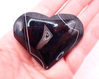 Awesome Natural Sardonyx Heart Shaped Crystal - 2 Inch Chunky Heart - Black White Brown Crystal - Sardonyx Crystal Healing Heart #HEART#1128