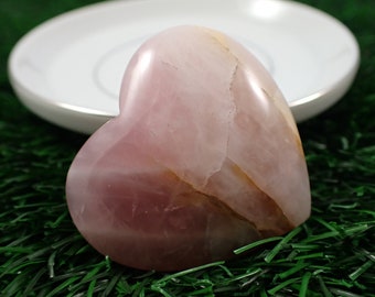 Natural Pink Rose Quartz Crystal Heart - Smooth Puffy Heart - Pink Gold Brown White Heart - 1.75 Inch Rose Quartz Crystal Heart #HEART#1031