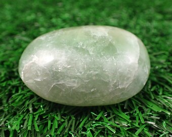 1 Piece Natural Fluorite Crystal Palm Stone - Small Green Oval Gallet - Green White Smooth Crystal Palmstone - Natural Fluorite #PALMS#1114