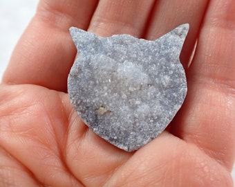 Cute Black Druzy Agate Crystal Cat Carving - Black Dyed Textured Cat Head Crystal - 1.25 Inch Druzy Agate - Black Cat Sugar Head #ANMLS#1231