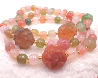 Beautiful Natural Yan Yuan Crystal Bracelet - Crystal Flower Bead Bracelet - 7mm Round Yan Yuan Beads - Stretch Bracelet #BRCLT#1228