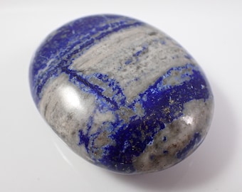 1 Natural Lapis Lazuli Palm Stone - Blue Gray Striped Gallet - Large Heavy Smooth Finish - Blue Lapis Lazuli Crystal Palmstone #PALMS#1023