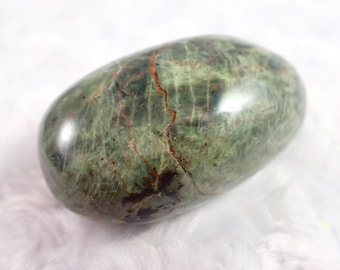 Pretty Natural Chrysoprase Crystal Palm Stone - Green Brown Gallet - 2.25 Inch Large Narrow Palmstone - Chrysoprase Crystal #PALMS#1219