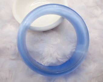 61.4mm Shiny Light Blue Cats Eye Crystal Bangle Bracelet - Smooth Finish Flat Inside Bangle Bracelet - Blue Cat Eye Crystal #JEWEL#2033