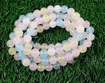 One Piece Natural Morganite Crystal Bracelet - 8mm Smooth Round Beads - Pink Blue Yellow White Opaque - Natural Morganite Beads #BRCLT#1118