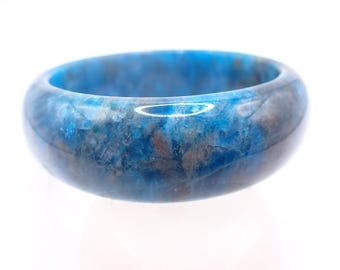 62.4mm Flashy Blue Apatite Crystal Bangle Bracelet - Thin Smooth Polished Bracelet Flat Inside - Blue Crystal Bangle Bracelet #JEWEL#1674
