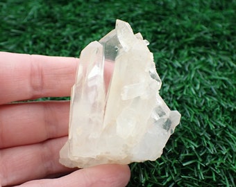 Natural Pointy Clear Quartz Cluster - Small Crystal Specimen Points - White Beige Part Translucent - 2.25 Inches Quartz Crystal #RAWSM#1050
