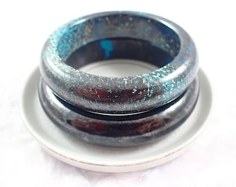 60.7mm Black Teal Phoenix Stone Crystal Bangle Bracelet - Thick Smooth Polished Bracelet - Black Turquoise Crystal Bracelet #JEWEL#1453