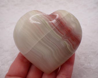Large Natural Pink Banded Onyx Heart Carving - Large Pink Striped Heart - Smooth Polished Crystal - Crystal Onyx Heart #HEART#1130