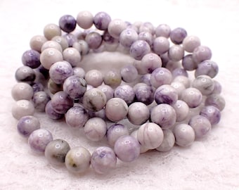 One Purple Jadeite Crystal Bracelet - 8mm Smooth Round Beads - Light Purple Gray Crystals - Natural Purple Jadeite Crystal Beads #BRCLT#1231