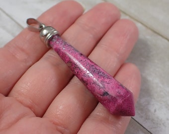 1 Piece Pink Moss Agate Crystal Pendulum Pendant - Smooth Pointy Crystal - Dyed Pink Point - 2.5 Inches Pink Moss Agate Pendant #PNDLM#1007