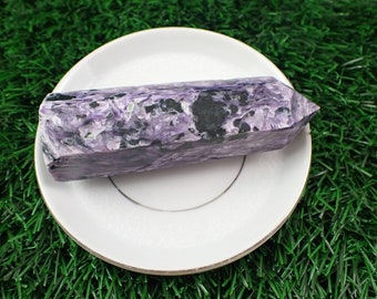 Pretty Tall Purple Natural Charoite Crystal Tower - Purple Black White Faceted Polished - 3.75 Inch Smooth Purple Crystal Tower #TOWER#1111