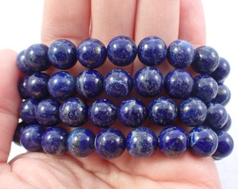 One Blue Lapis Lazuli Crystal Bracelet - 9mm Smooth Round Beads - Blue Gray Opaque Crystal Beads - Natural Lapis Lazuli Bracelet #BRCLT#1106