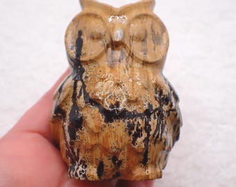 Natural Moss Agate Crystal Owl Carving - Standing Crystal Owl Tan Black - 3.0 Inch Owl Carving - Brown Black Moss Agate #ANMLS#1274