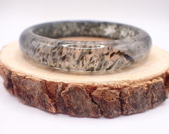 60.7mm Natural Green Mica Crystal Bangle Bracelet - Smooth Finish Flat Inside - Green Mica Inclusions - Crystal Bangle #JEWEL#1706